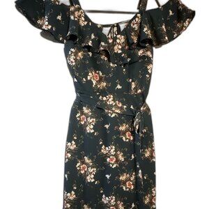 Collective Concepts Dark Green Floral Midi Dress | Easter Church Garden Party